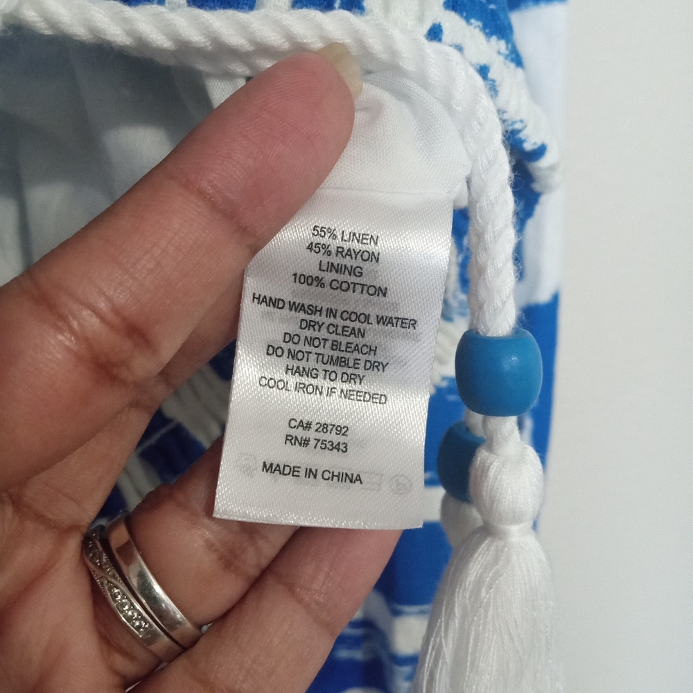 House Of Harlow 1960 Cropped Tassel Beaded Blue & White Top Small - Picture 8 of 8